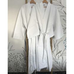 Peignoir spa et hôtel en coton gaufré nid d'abeille - col kimono - HANOÏ - 290 gr/m²