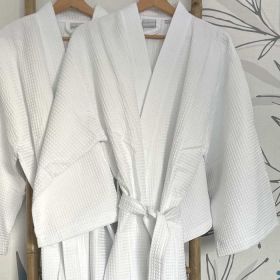 Peignoir spa et hôtel en coton gaufré nid d'abeille - col kimono - HANOÏ - 290 gr/m²